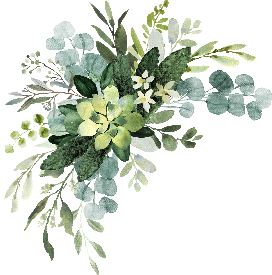 Wedding Greenery Bouquet. Watercolor Illustration with Eucalyptu